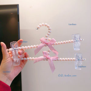 Adorable Pink Pearl Butterfly Knot Pants Skirt Hanger Non-Slip Seamless JK Outfit Hanger Princess Style Clothing Store