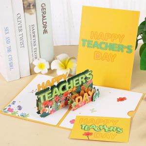 3D Creative Fresh Style Paper Carving Teachers Day Greeting Card Handwritten Message Teacher Blessing Card Folding Design