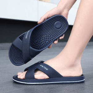 EVA Men Slides Big Size 39-48 Non-slip Ultralight Massage Shoes Black Blue Casual Home Cheap Beach Slippers