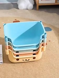 Cartoon trolley multi-layer storage rack floor movable storage household snacks storage bookshelf