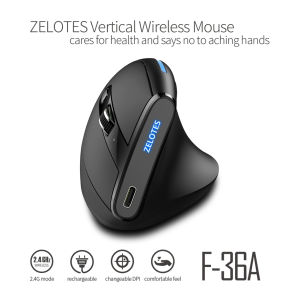 ZELOTES Ergonomic Vertical Mouse 6 Buttons F-36A Optical 2.4G Mouse 2400 DPI Adjustable Computer Accessories