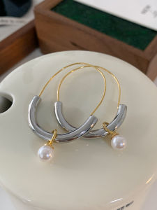 Double-Color Metal Pearl Earrings Womens Luxury French Style Fashion Jewelry  out New 2024 Earring Pair Alloy Plated