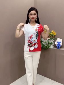 Áo trung niên nữ A59c - Áo kiểu trung tuổi U40 U50 U60 cho mẹ thời trang mùa hè Đẹp sang trọng cao cấp Bigsize Giá Rẻ