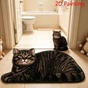 VIKAMA Cute Gray British Shorthair Cat Doormat Irregular Shape Lying Kitten Rug Non Slip Soft Entryway Bathroom Mat Decor