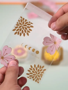 ถุงคุกกี้ 100ใบ วัสดุพลาสติกเกรดอาหาร สำหรับใส่คุกกี้ ลายดอกไม้ ถุงสำหรับขนม ถุงฝากาว