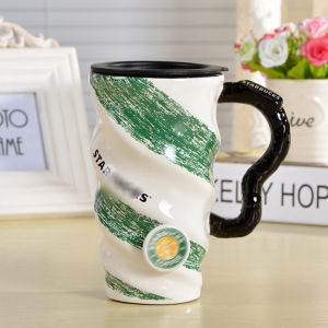 Large Capacity Ceramic Coffee Mug with Lid Home Use Cartoon Couple Mugs Macaron Mugs Tea Cups for Adults Office And Home