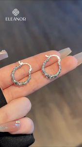 Bông tai nữ chuôi bạc 925 Eleanor Accessories khuyên tai hình tròn viền xoắn phụ kiện trang sức 5906