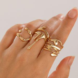 Ingemark | Ingemark 4Pcs/Set Vintage Irregular Lava Open Ring for Women Men Goth Gold Color Adjustable Couple Rings Y2K Wed Jewelry Gift