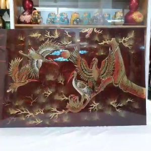 Tranh sơn mài Tùng Hạc đắp nổi hàng xuất khẩu 40x60 cm trang trí nhà cửa quà tặng tân gia khai trương ý nghĩa-  làng sơn mài truyền thống Tương Bình Hiệp