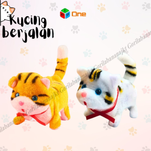 Mainan anak boneka kucing bergerak bisa jalan dan bersuara mata nyala