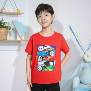 Bandai | Pure Cotton Childrens Summer Short-sleeved T-shirt for Boys and Girls Baby Thomas Thomas the Train Clothing