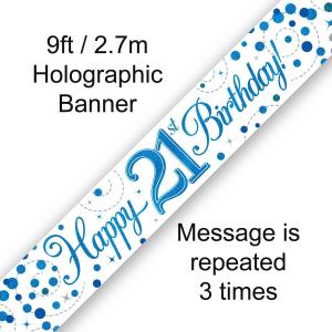 White & Blue Happy Birthday with Sparkle Dots Banner for 16th 18th 21st 30th 40th 50th 60th 70th 80th Birthday Party Decoration