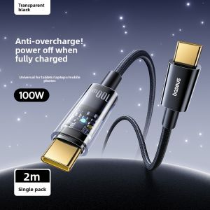 Baseus Automatic Power off Transparent Dual Head Type-C Data Cable 100W Fast Charge Universal for Xiaomi  17 Phone Tablet Laptop 2M Long