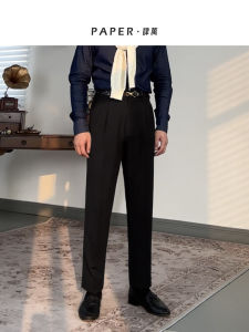 Black Drapey Casual Mens Business Pants Summer Commute Straight Leg Trousers Fashionable Urban Style Polyester Blend