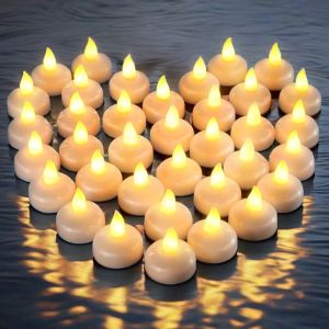 12-48pcs LED Floating Candles Flameless Flickering Tea Lights Candles for Bathtub Swimming Pool Vase Valentine Christmas Decor