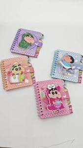 Bandai | 4 Crayon Shin-chan Dễ Thương 3D Khóa A7 Sổ Tay Xoắn Ốc Mini Di Động DIY Notepad Hoạt Hình Văn Phòng Phẩm Bộ Quà Tặng Để Ghi Nhớ Hàng Ngày