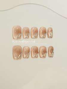 Handmade Japanese Style Short Nail Drill Rhinestone High-End Sensation 2025 New Autumn Winter Wearable Nail Art Half Wave