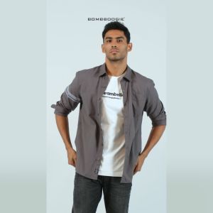 Bombboogie Kemeja Pria Regular Panzer Dark Grey 24917B5DG