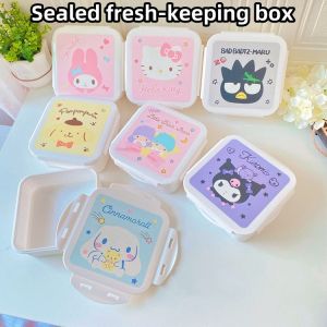 IN STOCK Cartoon Cute Kuromi Plastic Fresh-keeping Box Lunch Box Lunch Fruit Picnic Bento Box Sealed Box Microwaveable Four-side Buckle Sealed Box*mojogy