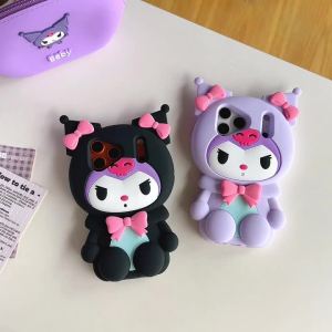 Sanrio | Luxury Cute 3D Cartoon Kuromi Phone Case for iPhone 17 Pro 17 16 E 15 14 Plus 13 12 Pro Max Shockproof Soft Silicone Soft Cover