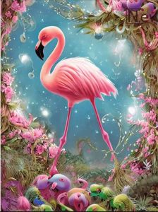 (🇹🇭พร้อมส่งจากไทย🇹🇭) ฟลามิงโก้ ขนาด 30×40 ภาพปักเพชรกลม 5D DIY Diamond Painting Diamond Art