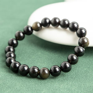 TIMESWIND Lucky Gold Obsidian Beaded Black Bracelet for Men and Women with Certificate