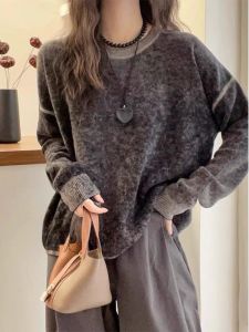 WANGGONGZHU | Cashmere Knitted Base Shirt Women Autumn Winter Loose Fit Round Neck Fashionable Korean Style Lazy Style Slimming Top Women