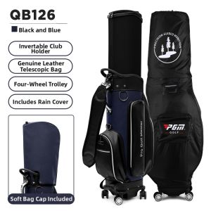 PGM GOLF | Leather Mens Golf Bag 4-Wheeled Telescopic