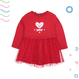 Váy đầm tutu cho bé gái 1-4 tuổi mẫu giáo Weekend dài tay màu đỏ in trái tim váy đầm bé gái xuất dư váy xuân thu cho bé