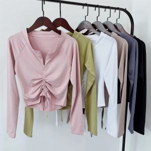 Womens Slim Fit Yoga Sports Top Long Sleeve T-Shirt Running Fitness Drawstring Half Zipper Autumn Winter New Style
