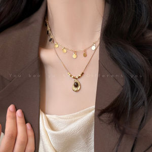 สร้อยคอคอลเลกชั่นวินเทจ 2 ชั้น ไข่มุกตาเสือสีทอง สร้อยคอโซ่กระดูกไหปลาร้าหรูหราสำหรับผู้หญิง ดีไซน์ทันสมัย