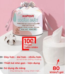 Khăn mặt dùng 1 lần KIPOR đa năng lau khô lau ướt - giấy lau mặt khô dùng một lần tẩy trang spa  60 khăn Hàng chính hãng