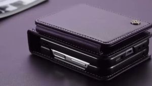 Leather Case Multi Slot Kartu Samsung Z Flip 6 & Z Flip 5 & Z Flip 4 & Z Flip 3 RFID Blocking Premium Leather Case Magnetic Caseme C22