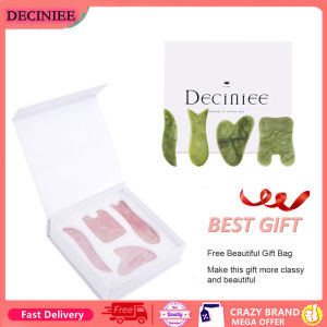 DECINIEE 4pcs/Set Natural Jade GuaSh Board Scraper Facial GuaSh Massager Rose Quartz Aventurine Jade Stone Gift Box Kit for Massage