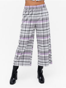 กางเกงขายาวทรงตรงเอวสูงผู้หญิงฤดูใบไม้ร่วง กางเกงขายาวทรงตรงเอวยางยืดลายสก็อตสบายๆ ทรงหลวม ทรงสลิมฟิต ทรงหลวม ทรงหลวม