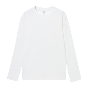 Áo Thun Nam Tay Dài Cotton Nguyên Chất Màu Trắng Cổ Tròn Rộng Rãi Mùa Thu Thường Ngày Thoải Mái Thoáng Khí