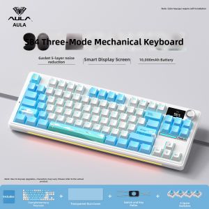 AULA | Three-mode Mechanical Keyboard for Gaming and Office Hot-swappable Keys with Knob