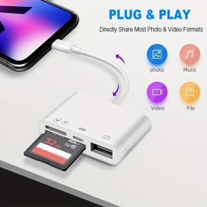 4-in-1 SD Card Reader for iPhone & iPad - Fast Charge Port Plug & Play