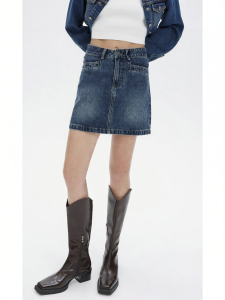 Cotton Blue Washed Denim Short Skirt