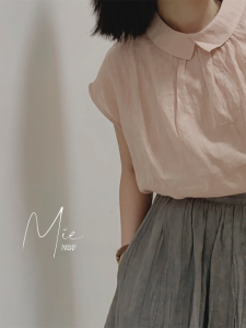 Pure Color Womens Short Sleeve Cotton Linen Blouse Shirt for 30-34 Birthday Party Crewneck Single Row Buckle Work Clothing