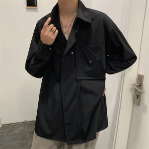 Summer Long Sleeve Mens Shirt Pure Color Casual Loose BF Style High-End Light Maturity White Coat Outerwear Trendy Youth Pop