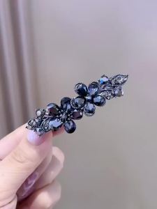 Màu Đen Thanh Lịch Pha Lê Hoa Kẹp Tóc Cho Nữ Thời Trang Cao Cấp Hợp Kim Barrettes Nửa Buộc Kẹp Tóc Phụ Kiện Tóc
