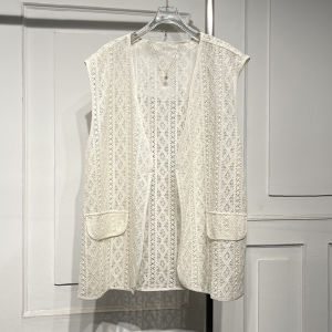 Summer New Style Womens Sleeveless Hollow out Vest Loose Slimming Lazy Versatile Sweet Mid-Length Top in Three-acetate Fiber