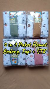 4in1 Paket Hemat Perlengkapan Bayi Baru Lahir Bedong + Topi Set Sarung Tangan & Kaki Serian Sage Poka SNI ZPH24