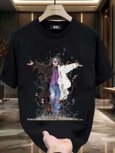 Summer Mens Short Sleeve T-Shirt Trendy Cotton Pure Clown Style Retro Hong Kong Style Loose Fit Breathable Printed round Neck