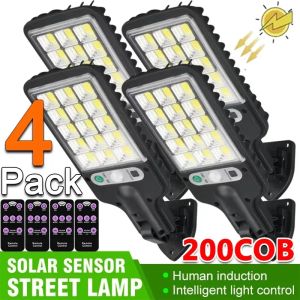 1~4Pack Solar Lights Outdoor 3 Modes 200COB Waterproof Street Lamp Motion Sensor Security Lighting for Garden Patio Path Yard
