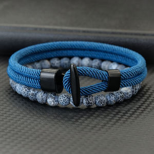 Nautical 2Pcs Beads Rope Bracelet Set Men 6mm Tiger Eyes Malachite Stone Strand Braslet Handmade Cord Casual Homme Gift Jewelry