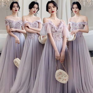 Bridesmaid Purple Dresses For Women Looks Thin Covers Belly Korean Girl Friend Gift Sisters Long Evening Female Dress
