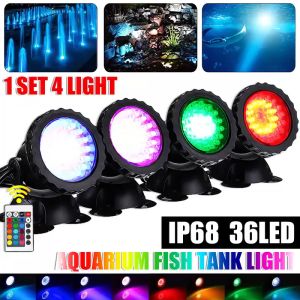Led Underwater Spotlight Lamp Rgb 36leds Lights Fountains Swimming Garden Blacklight Submersible Camping Lawn Remote Aquarium Pool For Waterproof