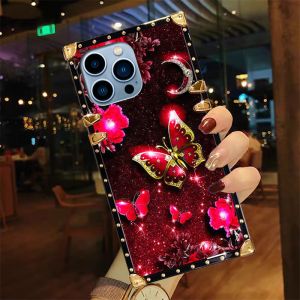 เคส Oppo F11 Pro F9 Pro F7 Realme C53 C3 C55 C33 C35 C25 C21y C21 C17ขอบสี่เหลี่ยม C15 C11 Oppo Reno 11F 8T 10 9 Pro 7 8 6 5 4 Reno 8Z 7Z 5F 4F 4 5เคสเคสป้องกันลายผีเสื้อดอกไม้ดอกไม้ตกแต่งทองน่ารัก